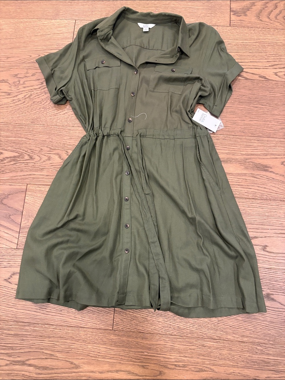 Croft and Barrow Olive Button-Front Shirt Dress - size Petite Large